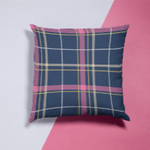 Navy Blue Scottish Tartan Plaid Pink White Stripe
