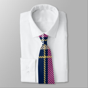 Navy Blue Scottish Tartan Plaid Pink White Stripe  Tie