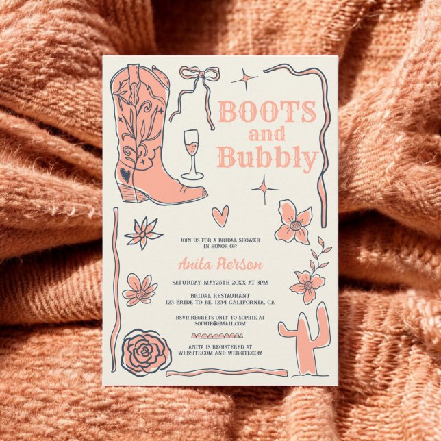 Navy blue scribbles boots bubbly bridal shower invitation (Navy blue scribbles boots bubbly bridal shower invitation)