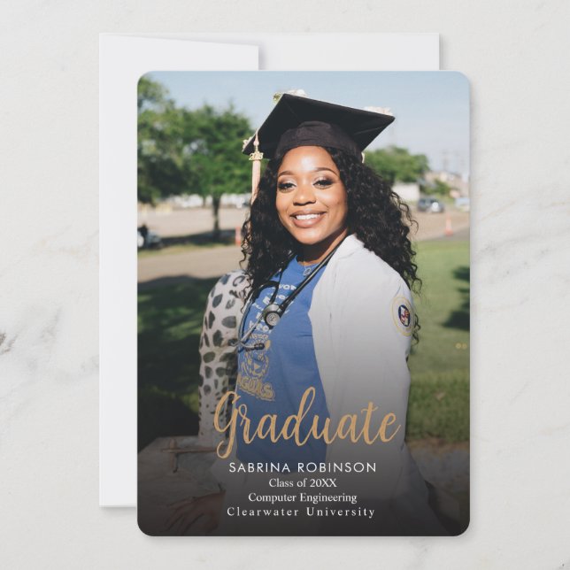 Navy Blue Script 5 Photo Graduation Announcement (Front)