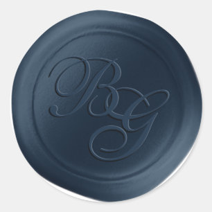 Navy Blue Script Double Monogram Wax Seal Stickers