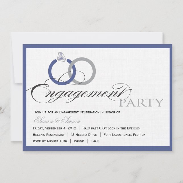 Navy Blue Script Engagement Party Invitation (Front)