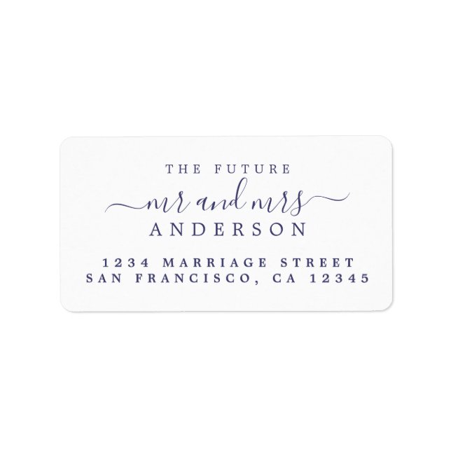 Navy Blue Script Future Mr Mrs Return Address Label (Front)