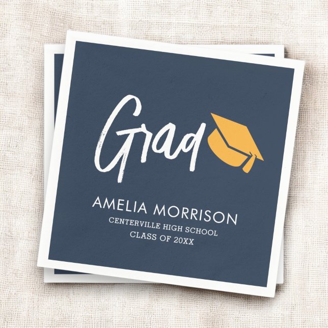 Navy Blue Script Graduate Minimalist Graduation Napkin (Creator Uploaded)