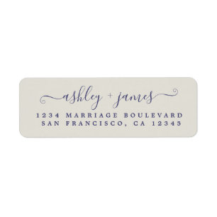Navy Blue Script Grey Wedding Return Address