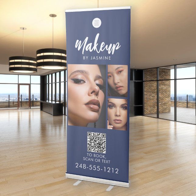 Navy Blue Script Logo QR Code Photo Makeup Retractable Banner (Creator Uploaded)