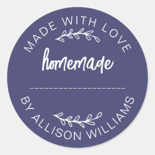 Navy Blue Script Made With Love Homemade Food Jar Classic Round Sticker