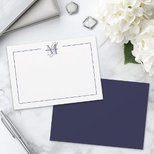 Navy Blue Script Minimalist Monogram Card