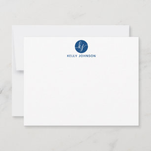 Navy Blue Script Monogram Circle Modern Girly Card