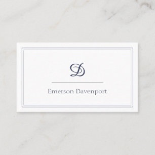 Navy Blue Script Monogram   Minimalist Business Card