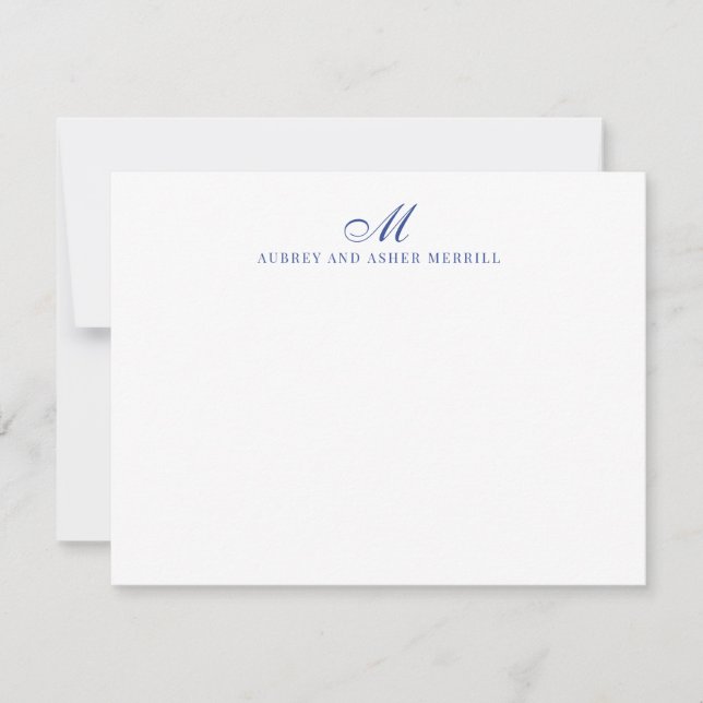 Navy Blue Script Monogram Modern Stationery  Card (Front)