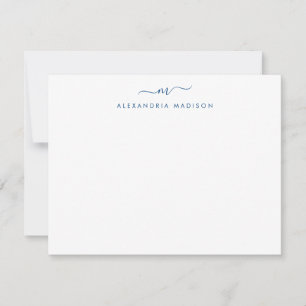Navy Blue Script Monogram Modern Swash Stationery Card