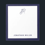 Navy Blue Script Monogram Notepad<br><div class="desc">Keep all of your notes organised with this modern minimalist script monogram notepad. Featuring a sleek and simple design, this notepad is perfect for use at home, in the office, or on-the-go. The white background with navy border and customisable script monogram make this notepad a stylish addition to any workspace....</div>
