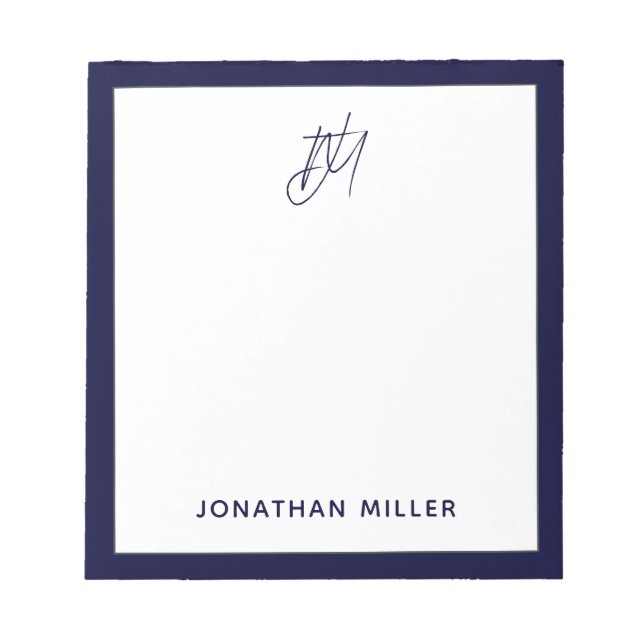 Navy Blue Script Monogram Notepad (Front)