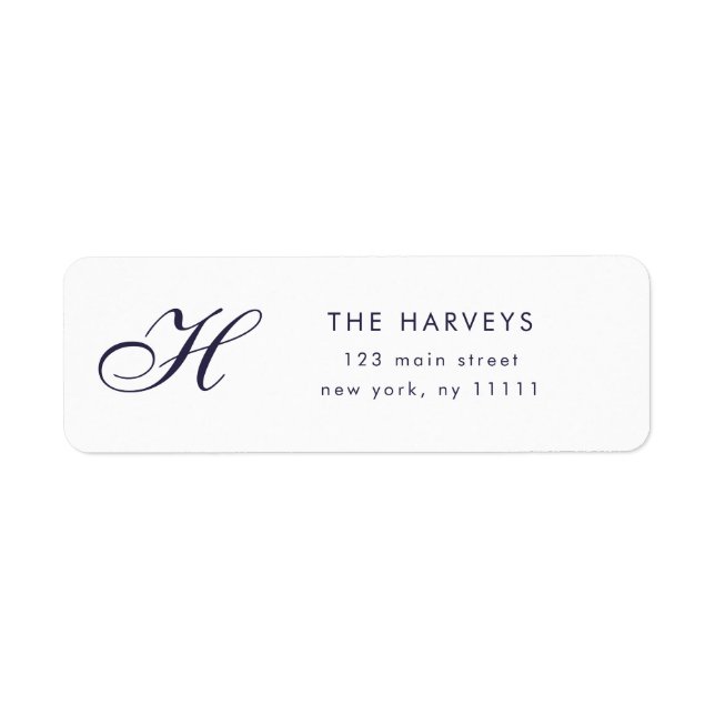 Navy Blue Script Monogram Return Address Label (Front)