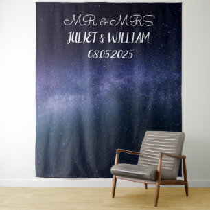 Navy Blue Script Mr & Mrs Wedding Backdrop banner Tapestry