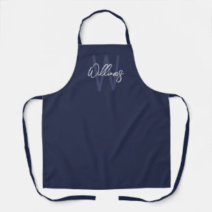 Navy Blue Script Personalised Monogram and Name Apron