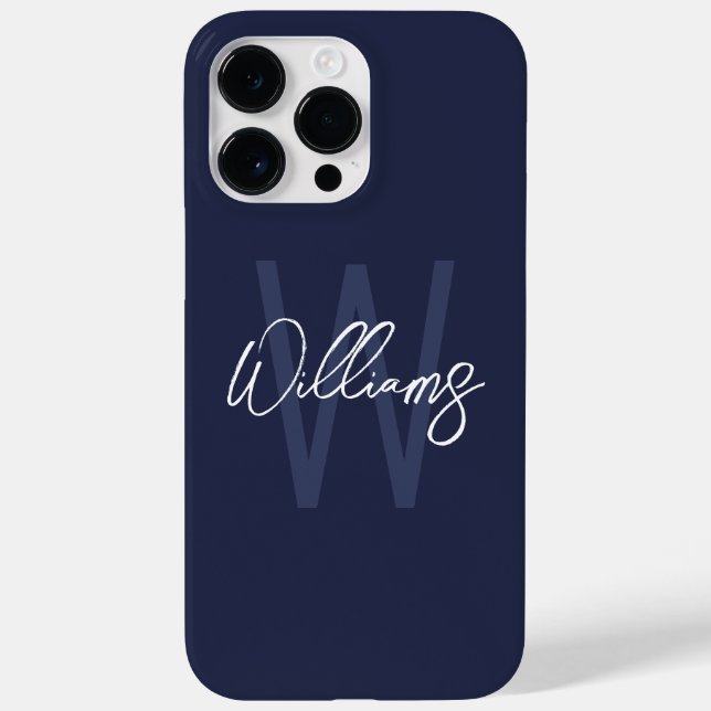Navy Blue Script Personalised Monogram and Name Case-Mate iPhone Case (Back)