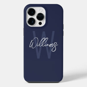 Navy Blue Script Personalised Monogram and Name iPhone 14 Pro Max Case
