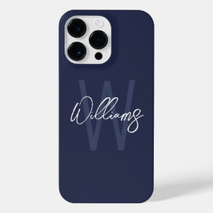 Navy Blue Script Personalised Monogram and Name iPhone 14 Pro Max Case