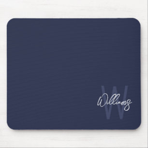 Navy Blue Script Personalised Monogram and Name Mouse Mat