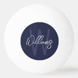 Navy Blue Script Personalised Monogram and Name Ping Pong Ball