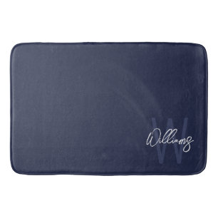 Navy Blue Script Personalized Monogram and Name Bath Mat