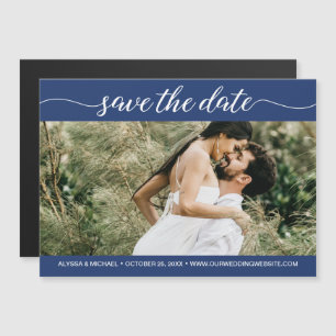 Navy Blue Script Photo Website save the date Magnetic Invitation