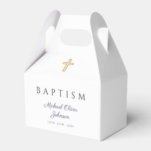 Navy Blue Script Religious Cross Boy Baptism Favour Box
