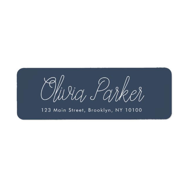 Navy Blue Script Return Address Label (Front)