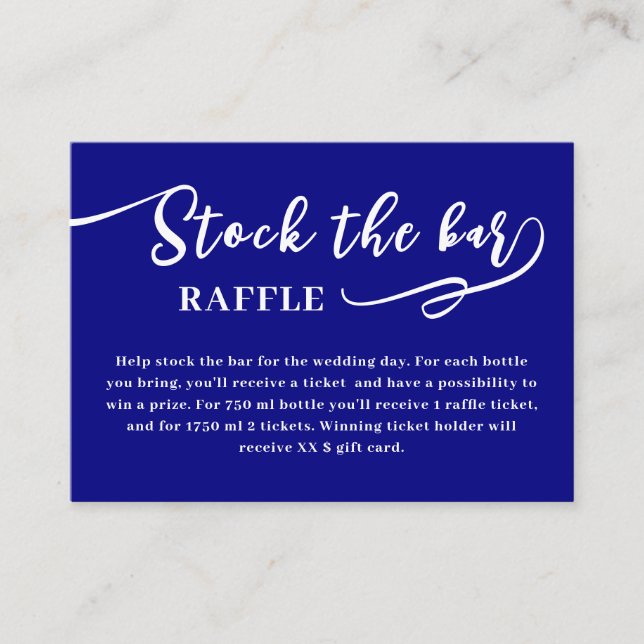 Navy Blue Script Stock the bar Bridal Shower  Enclosure Card (Front)