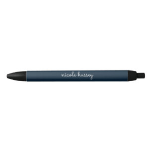 Navy Blue Script    Stylish Monogram Modern Black Ink Pen
