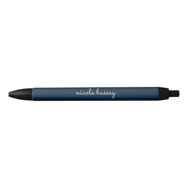 Navy Blue Script  | Stylish Monogram Modern Black Ink Pen (Front)