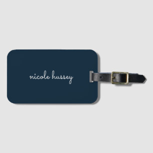 Navy Blue Script   Stylish Monogram Modern Luggage Tag