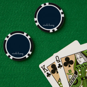 Navy Blue Script Stylish Monogram Modern Poker Chips