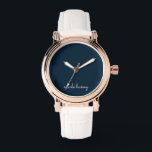 Navy Blue Script  | Stylish Monogram Modern Watch<br><div class="desc">A simple stylish custom monogram design in an casual handwritten in striking monochrome Navy Blue and white. The monogram can easily be personalised to make a design as unique as you are! The perfect trendy gift or accessory for any occasion.</div>