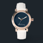 Navy Blue Script  | Stylish Monogram Modern Watch<br><div class="desc">A simple stylish custom monogram design in an casual handwritten in striking monochrome Navy Blue and white. The monogram can easily be personalised to make a design as unique as you are! The perfect trendy gift or accessory for any occasion.</div>