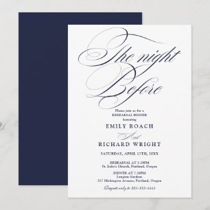Navy Blue Script The Night Before Rehearsal Dinner Invitation