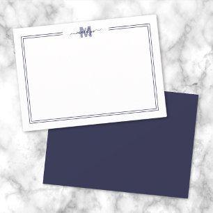 Navy Blue Script Two Border Monogram Card