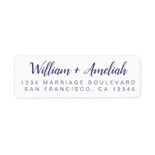 Navy Blue Script Wedding Return Address