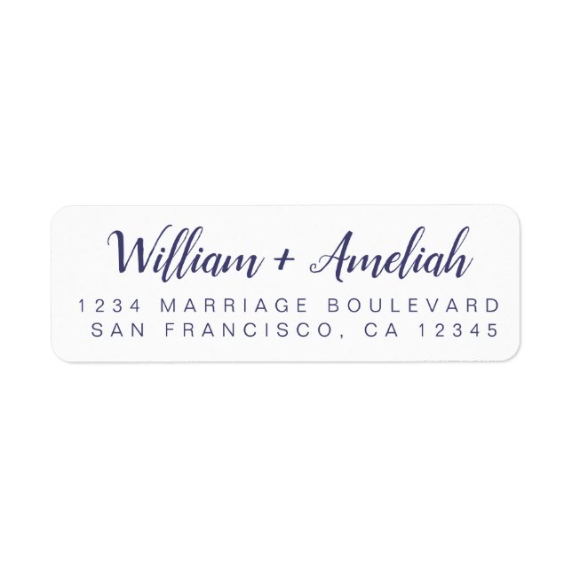 Navy Blue Script Wedding Return Address (Front)