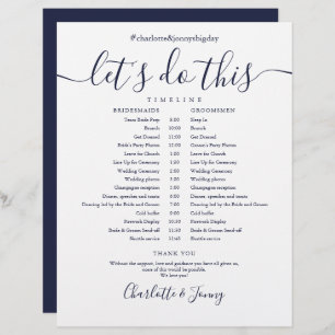 Navy Blue Script Wedding Schedule Timeline