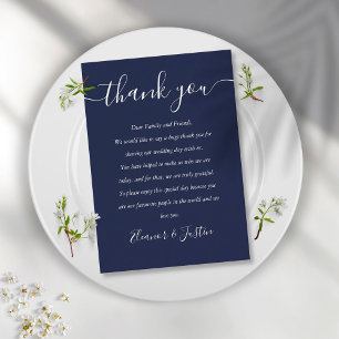 Navy Blue Script Wedding Thank You Place Place Card