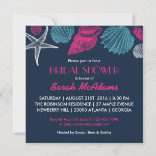 Navy Blue Sea Shell Bridal Shower Invitation