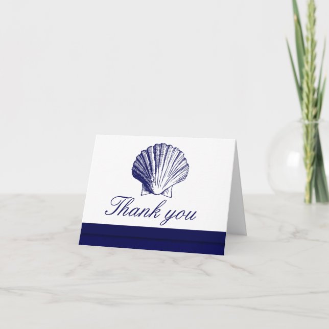 Navy Blue Sea Shell Thank You Note Cards (Front)