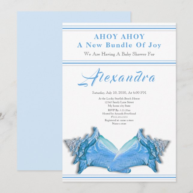 Navy Blue Seahorse Ahoy it's a Boy Baby Shower (Front/Back)