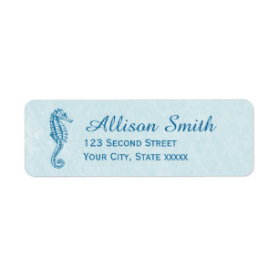 Navy Blue Seahorse Beach Return Address Labels