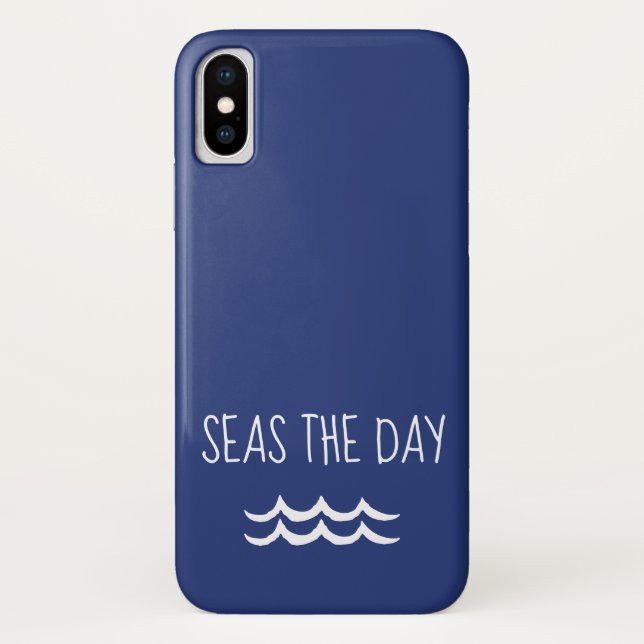 Navy Blue Seas the Day Waves Nautical Case-Mate iPhone Case (Back)