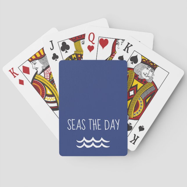 Navy Blue Seas the Day Waves Nautical Playing Cards (Back)