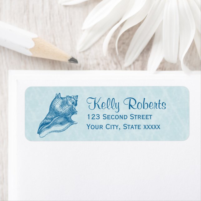 Navy Blue Seashell Beach Return Address Labels (Insitu)